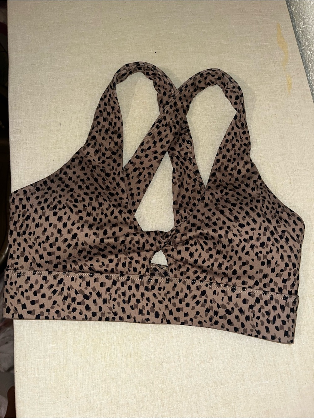 Fabletics Brown & Black Spotted Cross-Back Sports Bra